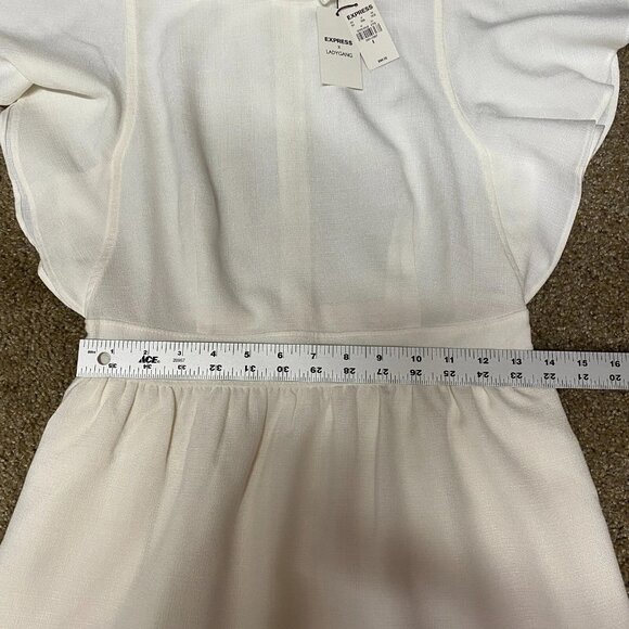 Express X Ladygang Ruffle Mini Dress Sz 6 White Flutter Country Western Peasant - Picture 14 of 16
